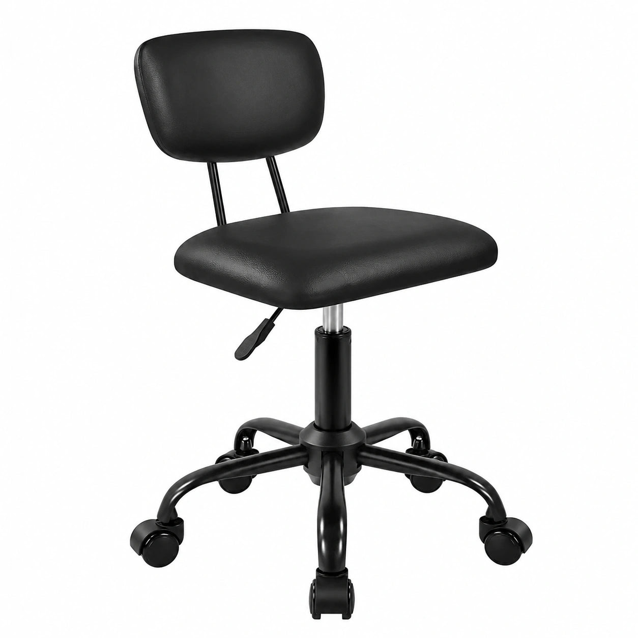 Höhenverstellbarer Rollhocker mit Rückenlehne - Ideal für Büro, Heim und Praxis (Schwarz)