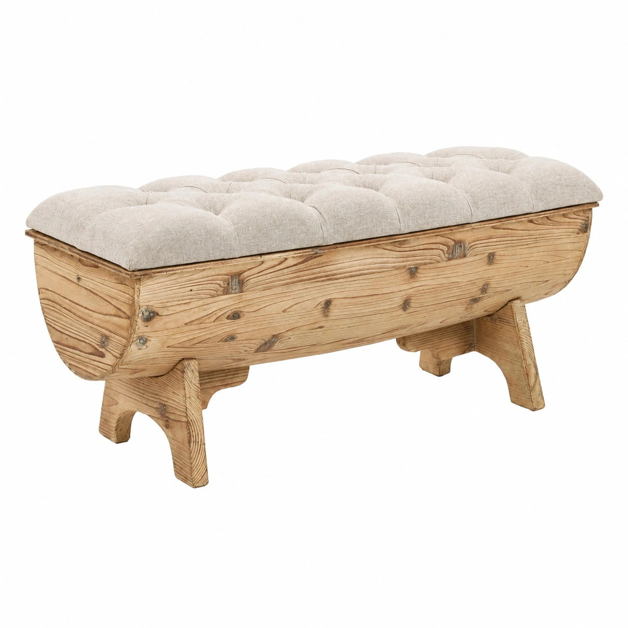Massivholz Truhenbank mit Stoffbezug, 103x51x44 cm, Aufbewahrungsbank