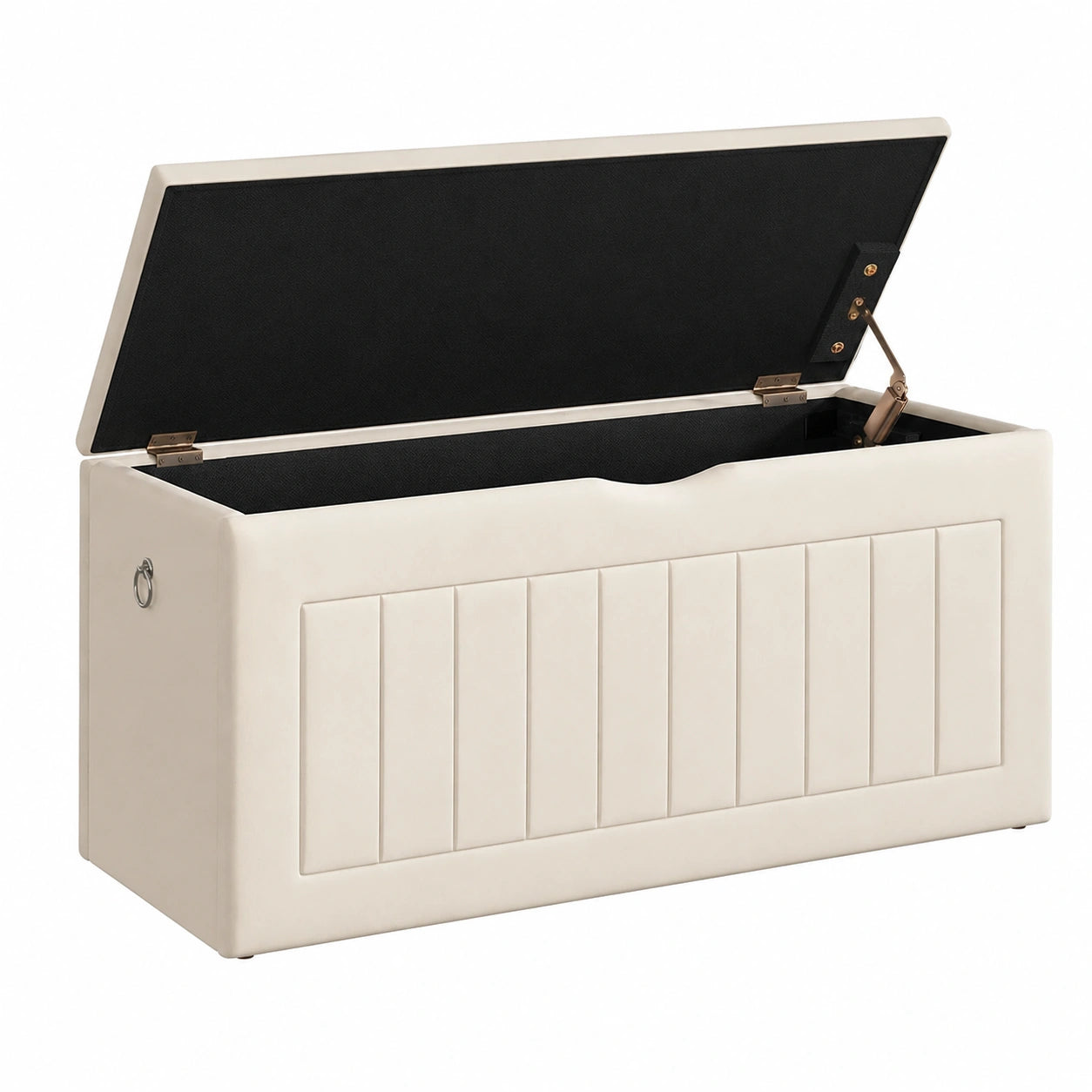 HOOBRO Samt Sitzbank mit Stauraum, Truhenbank 100x40x45 cm, Polstertruhe für Flur und Wohnzimmer, Beige