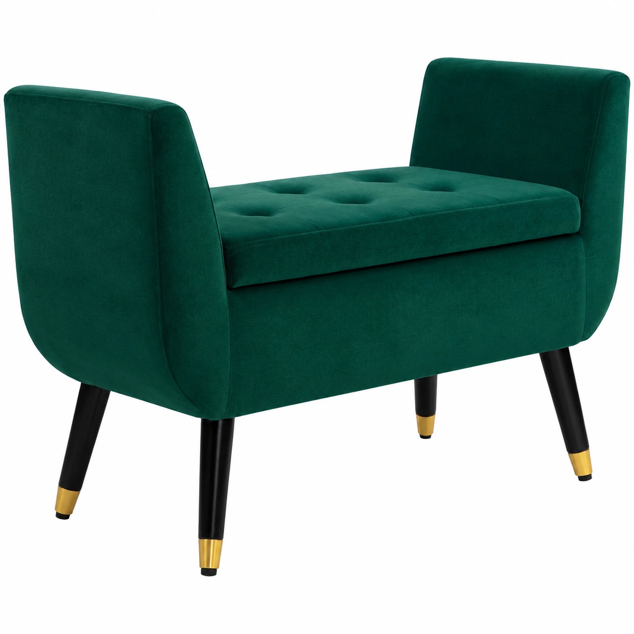 Elegante Polsterbank mit Stauraum und Samtbezug, Sitztruhe mit Holzbeinen für Wohn- und Schlafzimmer, Grün, 107 x 42 x 65 cm