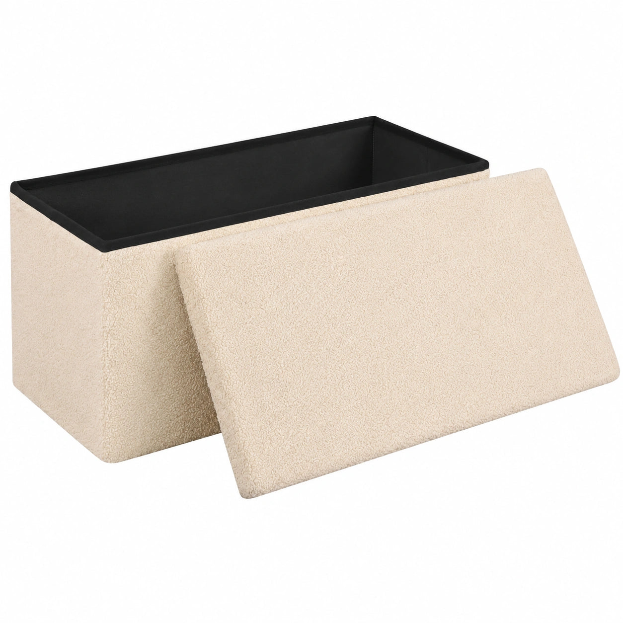 WOLTU Aufbewahrungshocker aus Teddyfleece, klappbar, mit Deckel, 80 L, Beige, für Wohnzimmer, Schlafzimmer und Flur