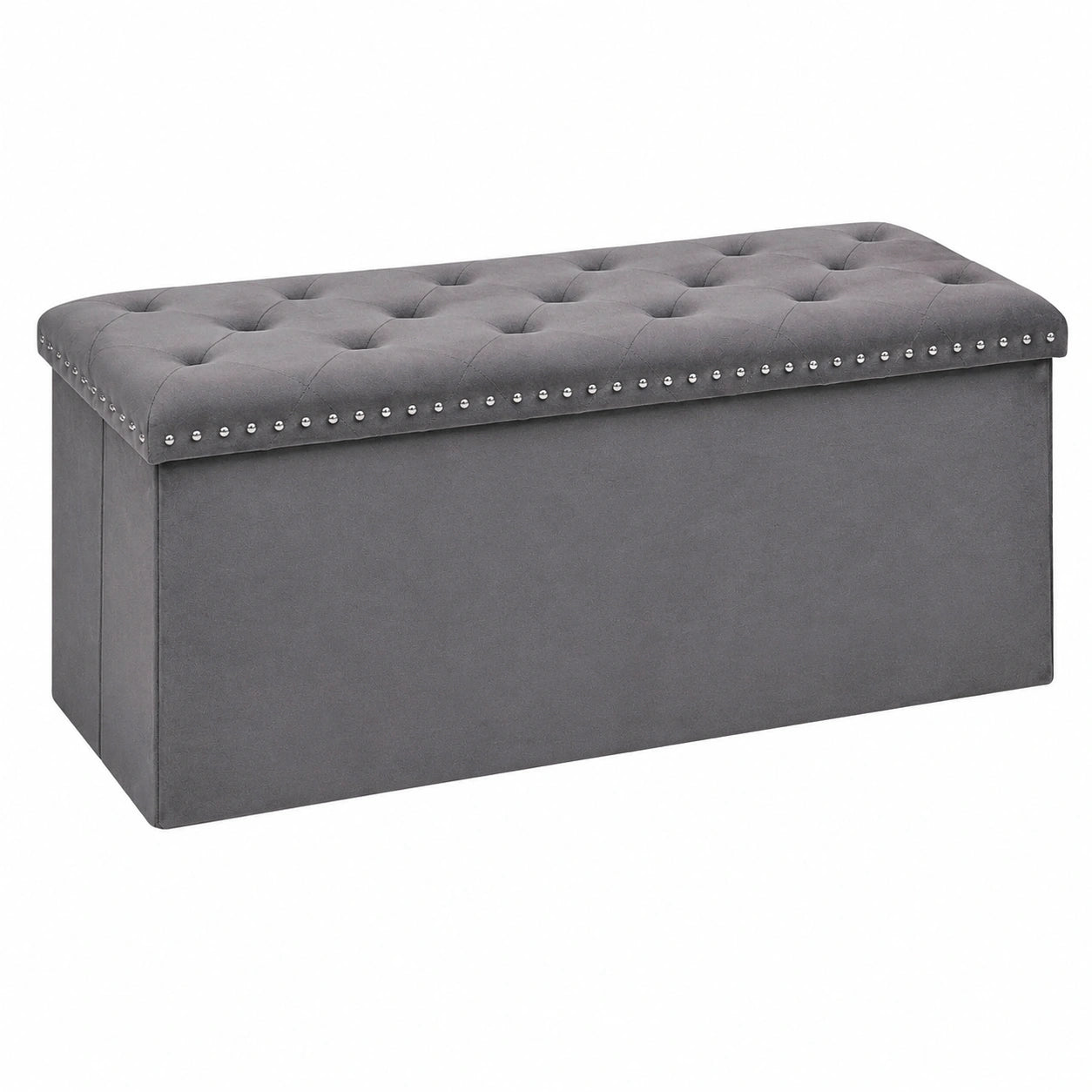 PINPLUS Samt-Sitzbank mit Stauraum, Faltbare Truhe für Wohn- und Schlafbereich, 110x40x40 cm, Grau