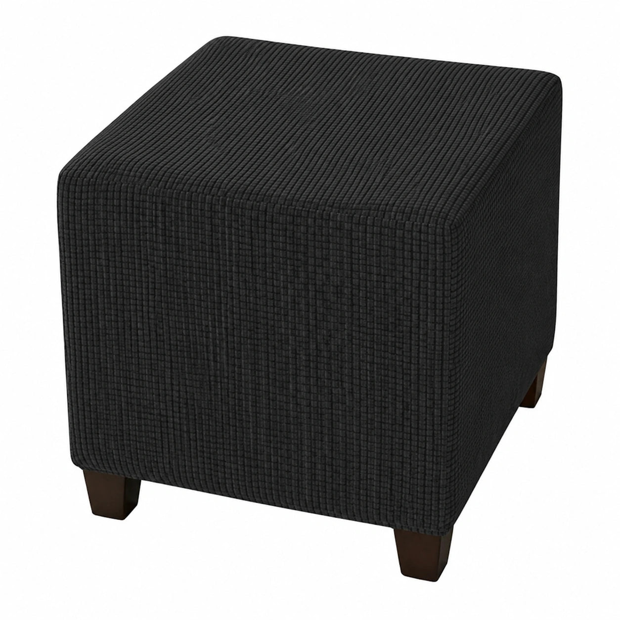 Jacquard-Hockerbezug, elastischer und waschbarer Stretchbezug in Schwarz