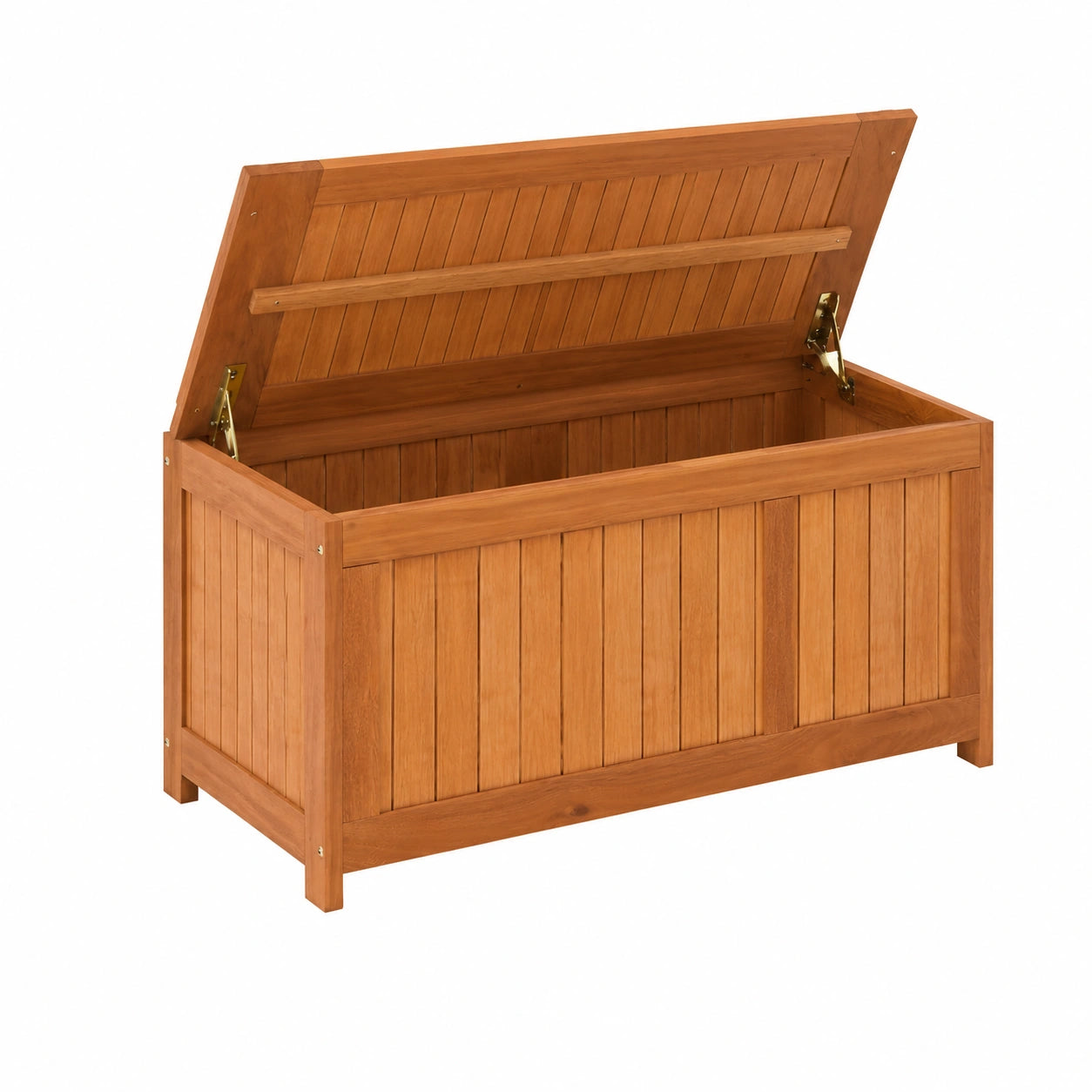 Holz Gartenbox 220L mit Sitzfunktion, bis 150 kg, Aufbewahrungsbox Teakfarben für Garten & Terrasse