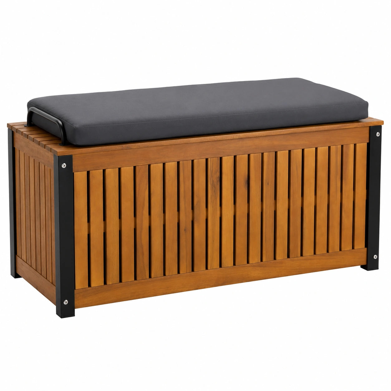Dehner Liverpool Kissenbox mit Sitzpolster, wetterfest, 45x108,5x50 cm, Aluminium und FSC Akazienholz, Braun/Dunkelgrau