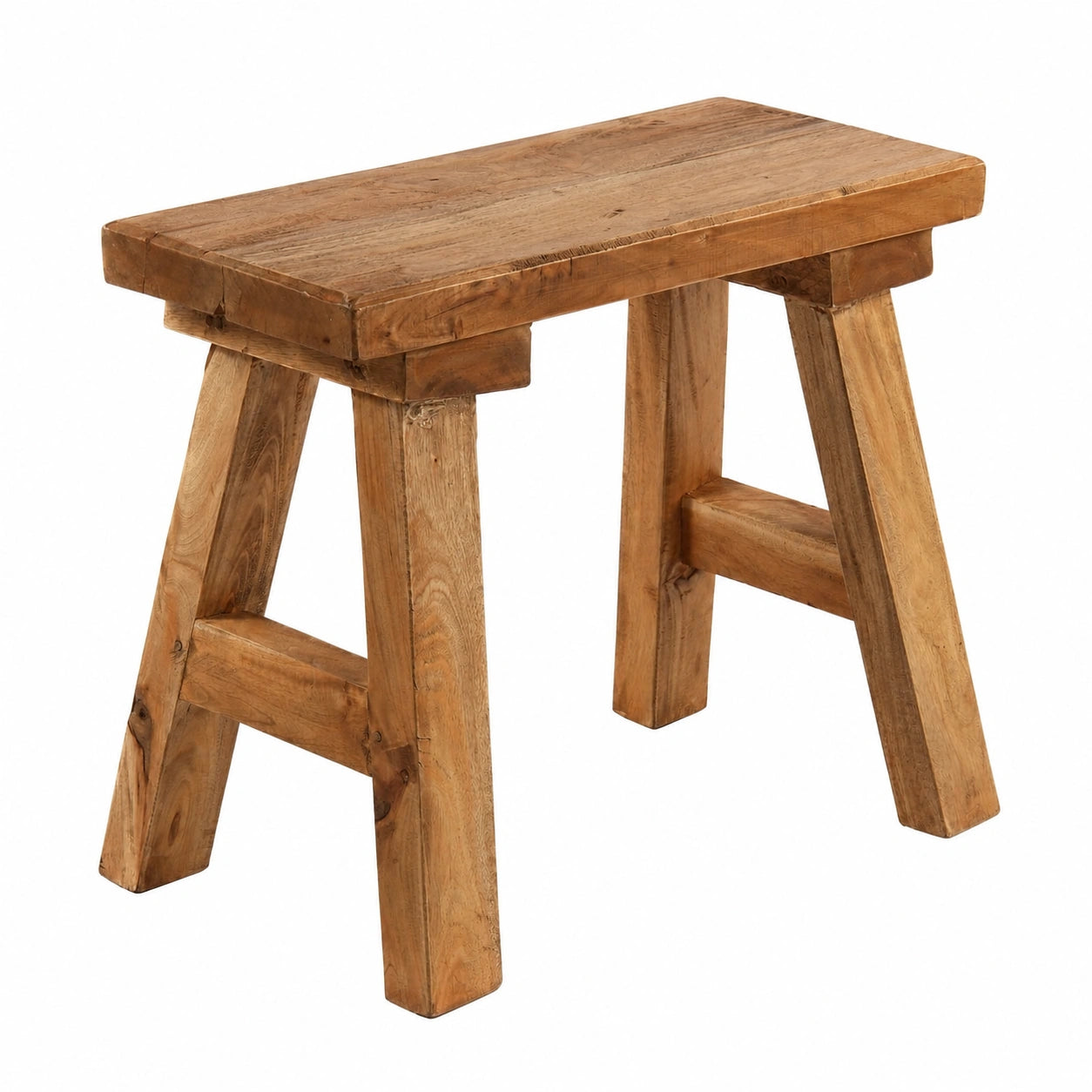 Rustikaler Holz-Hocker aus Mahagoni und Teak, 52x50 cm | Sitz-, Beistell- und Pflanzenhocker