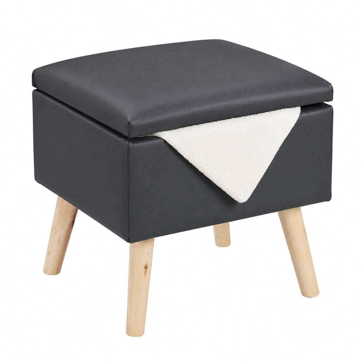 Moderner Relaxdays Sitzhocker mit Stauraum aus Kunstleder, Dunkelgrau, 40x40x40 cm
