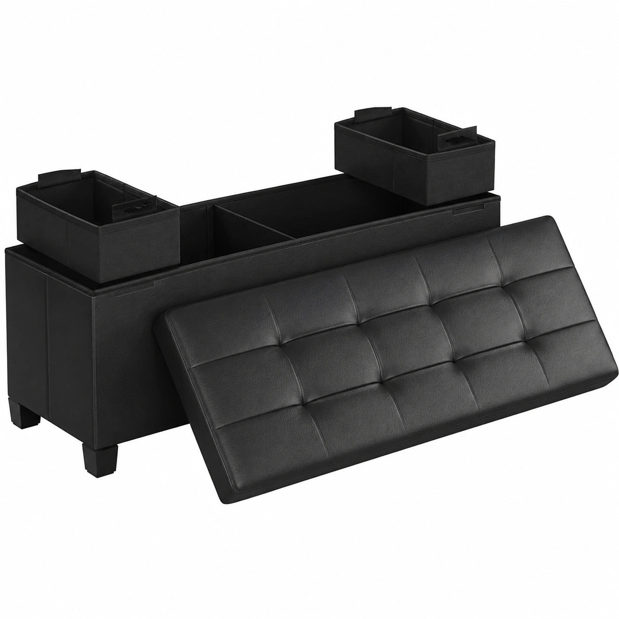 SONGMICS Schwarzer Stauraumhocker, klappbar, 38 x 110 x 40 cm, belastbar bis 300 kg, ideal für Wohnzimmer, Schlafzimmer und Flur