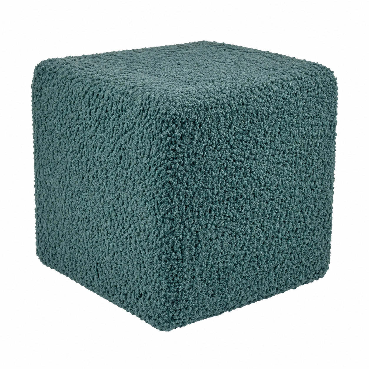 Quadratischer Polsterhocker 40x40 cm aus Petrolblauem Bouclé-Stoff
