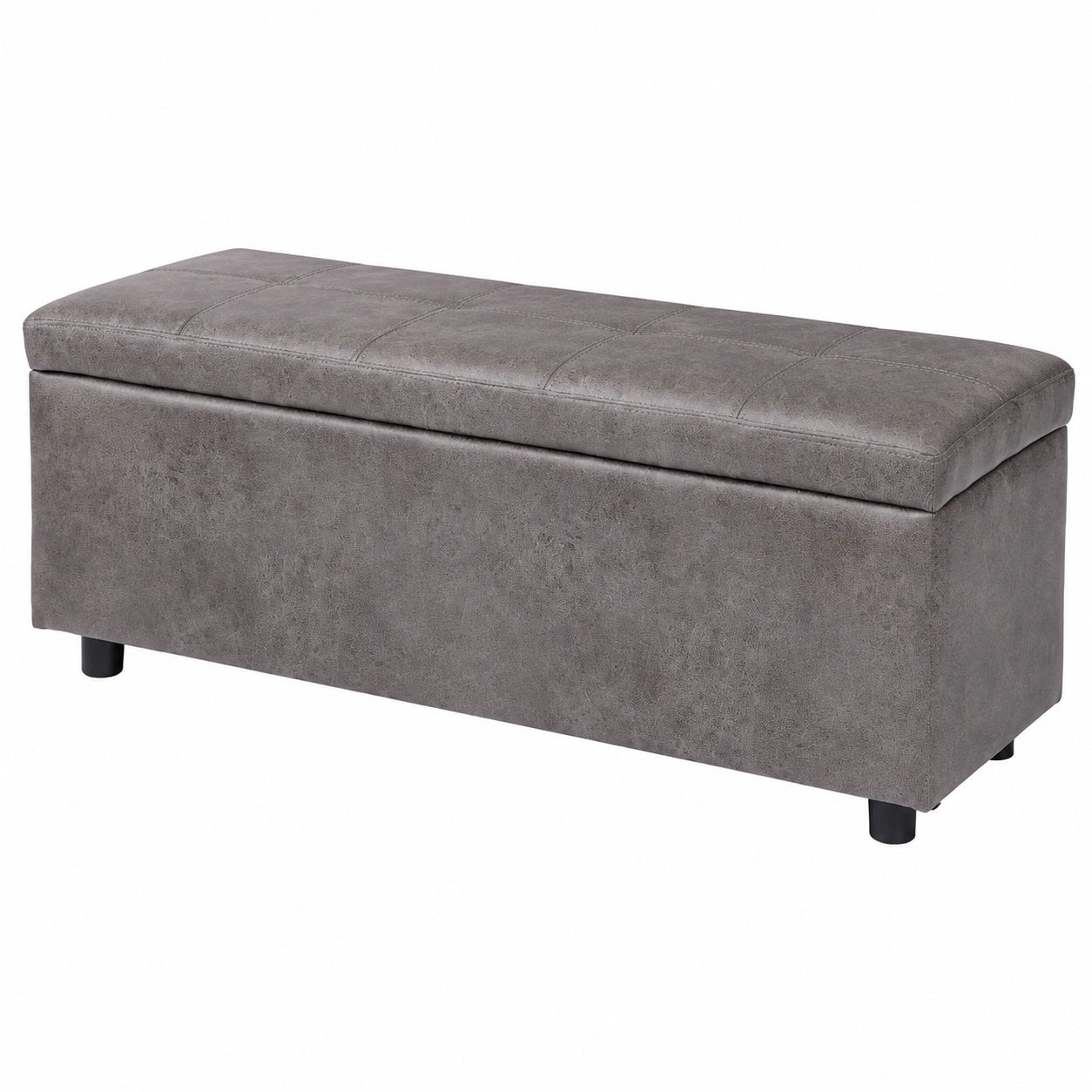 Gepolsterte Kunstleder-Bank mit Stauraum, grau, bis 150 kg tragbar, 118 x 37 x 43 cm