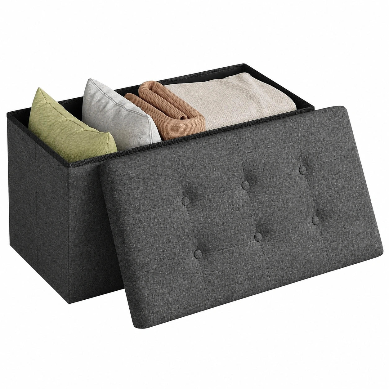 WOLTU Faltbarer Sitzhocker mit Stauraum, Leinenpolster, Dunkelgrau, 76x37,5x38 cm