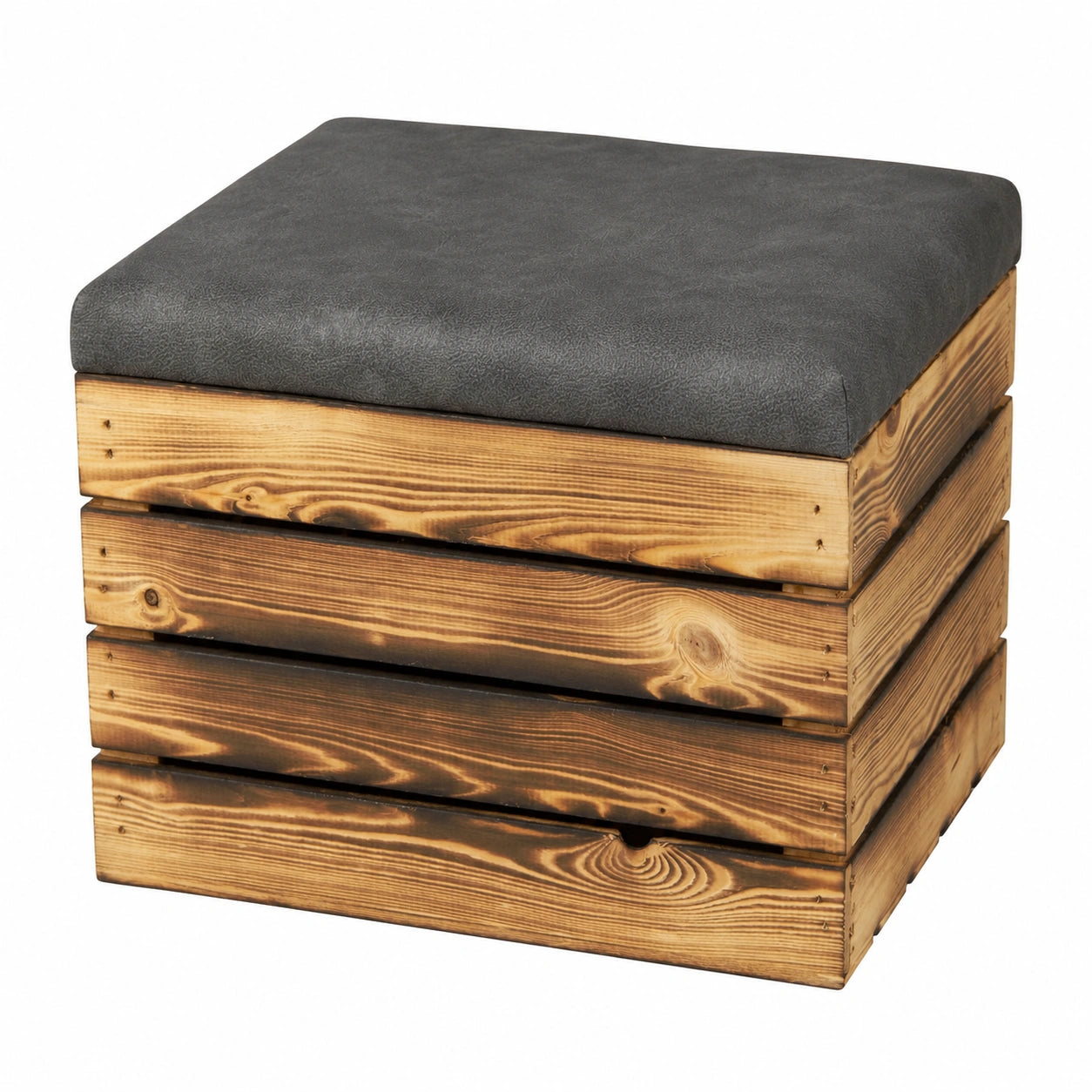 Kistenkolli Sitzbank aus Holz mit Bezug, 50x40 cm, in Anthrazit geflammt