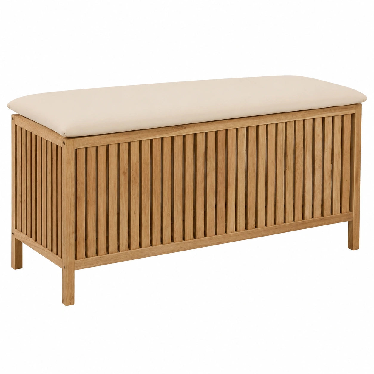 Relaxdays Wäschetruhe mit Sitzfunktion, großer Wäschesammler 100L, Bad-Hocker mit Stauraum, Hockertruhe in Holz/Stoff, Natur/Weiß, Größe: 50x100x38 cm