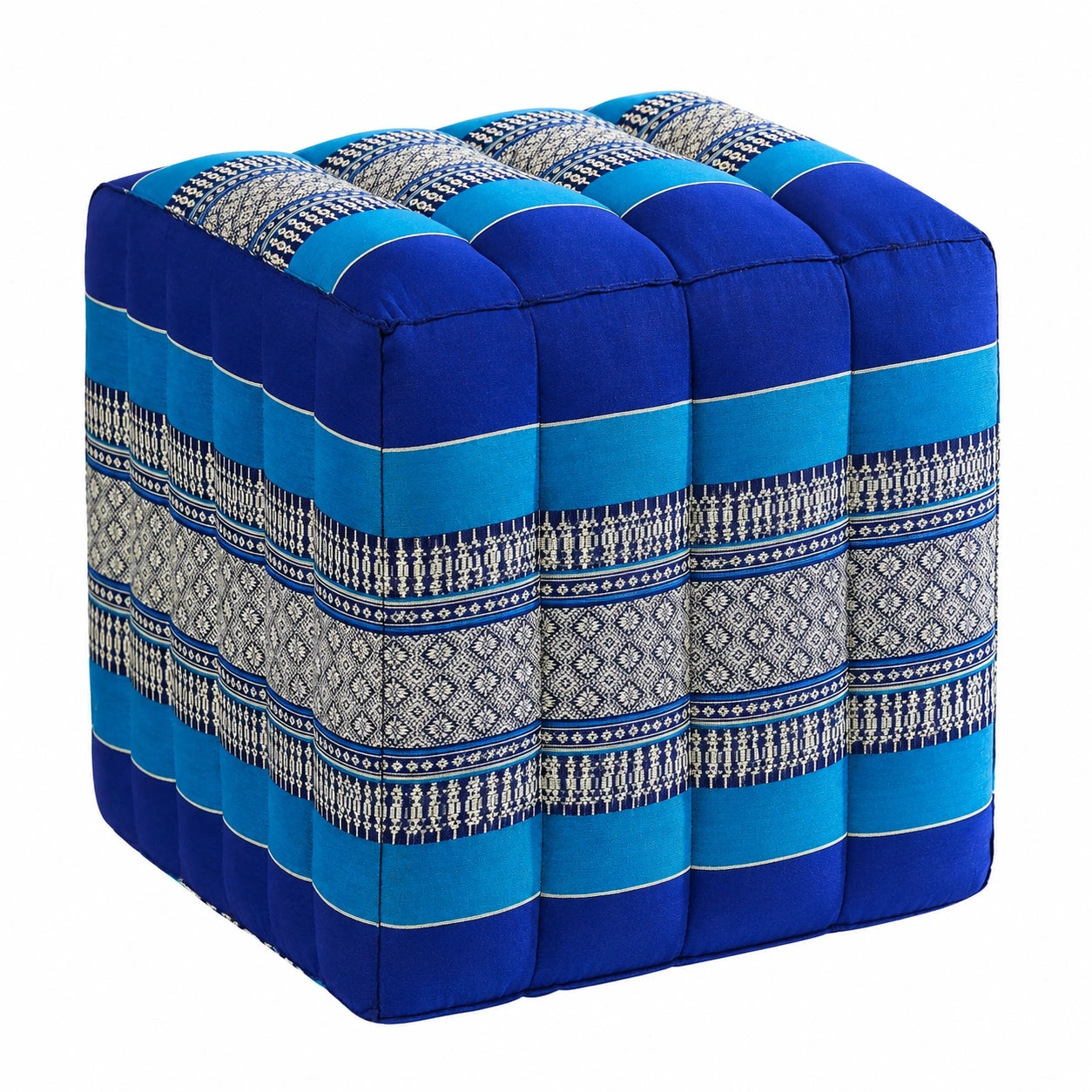 Livasia Kapok Sitzhocker 40x40x40cm - Handgefertigtes Bodenkissen in Blau