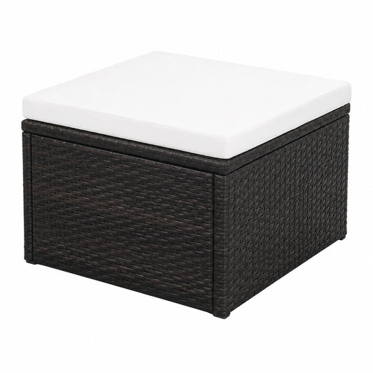 Rattan Fußhocker mit Kissen für Garten Balkon, Braun
