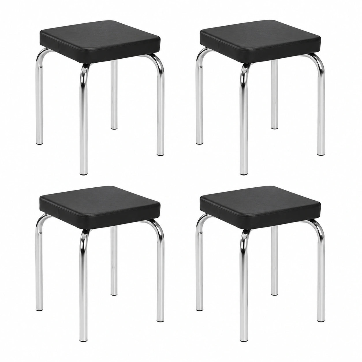 4er Set Stapelhocker, Bis 90 kg Tragbar, 36x47x36 cm, Schwarz Chrom, Metall & Kunstleder