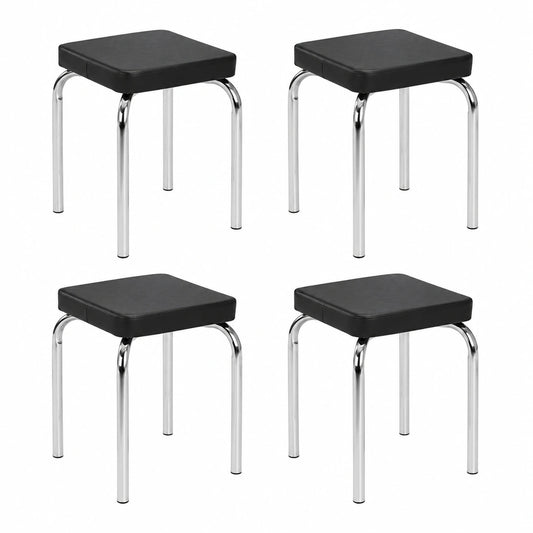 4er Set Stapelhocker, Bis 90 kg Tragbar, 36x47x36 cm, Schwarz Chrom, Metall & Kunstleder