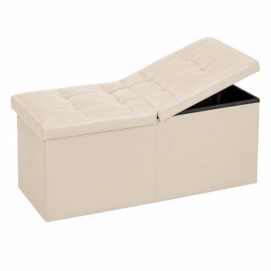 Faltbare JIUYOTREE Sitzbank mit Stauraum, 33x80x33 cm, Fußhocker in Elfenbeinweiß für Wohnzimmer und Schlafzimmer