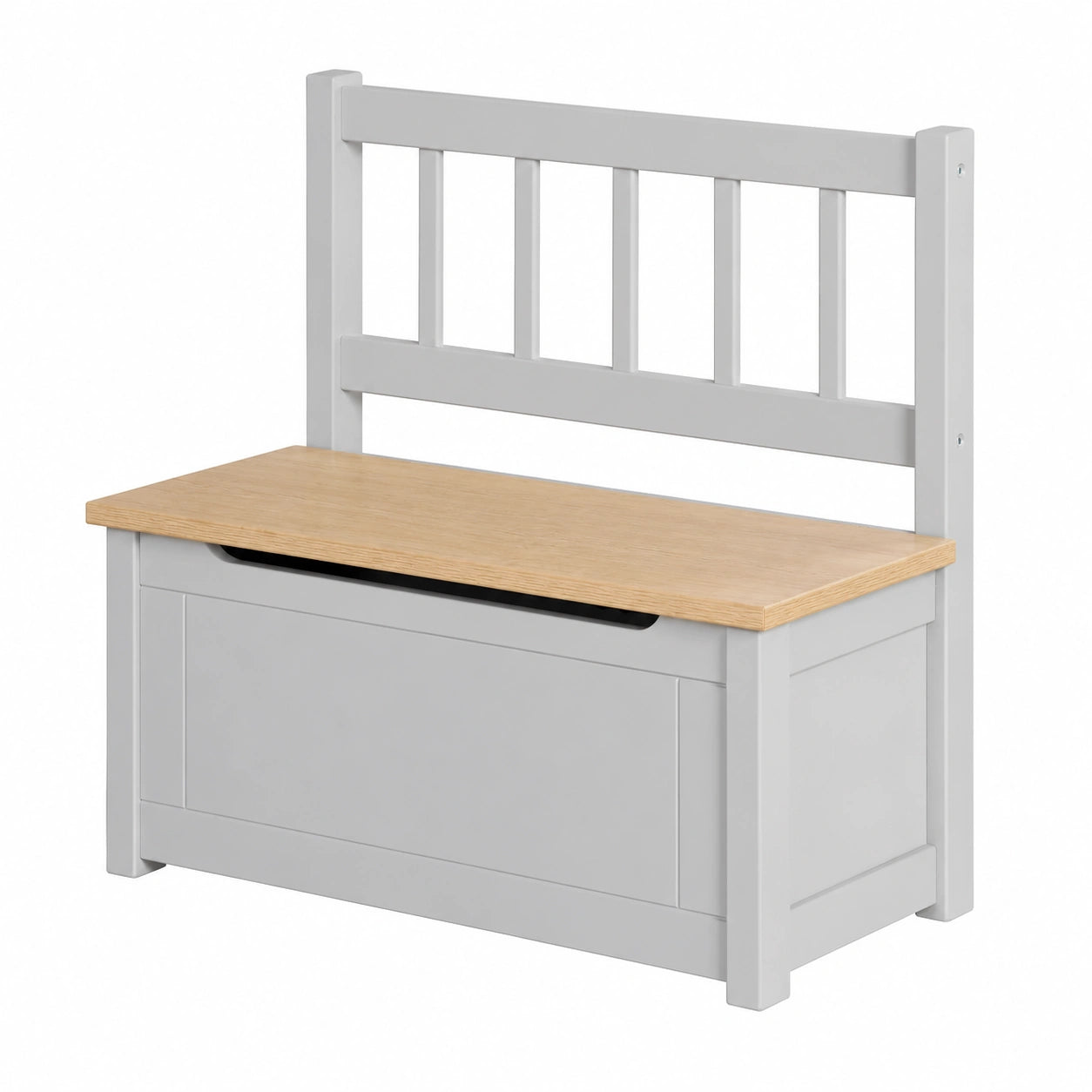 roba Spielzeugtruhe Woody in Naturholz und Taupe - Kinderbank mit Sicherheits-Deckelbremse