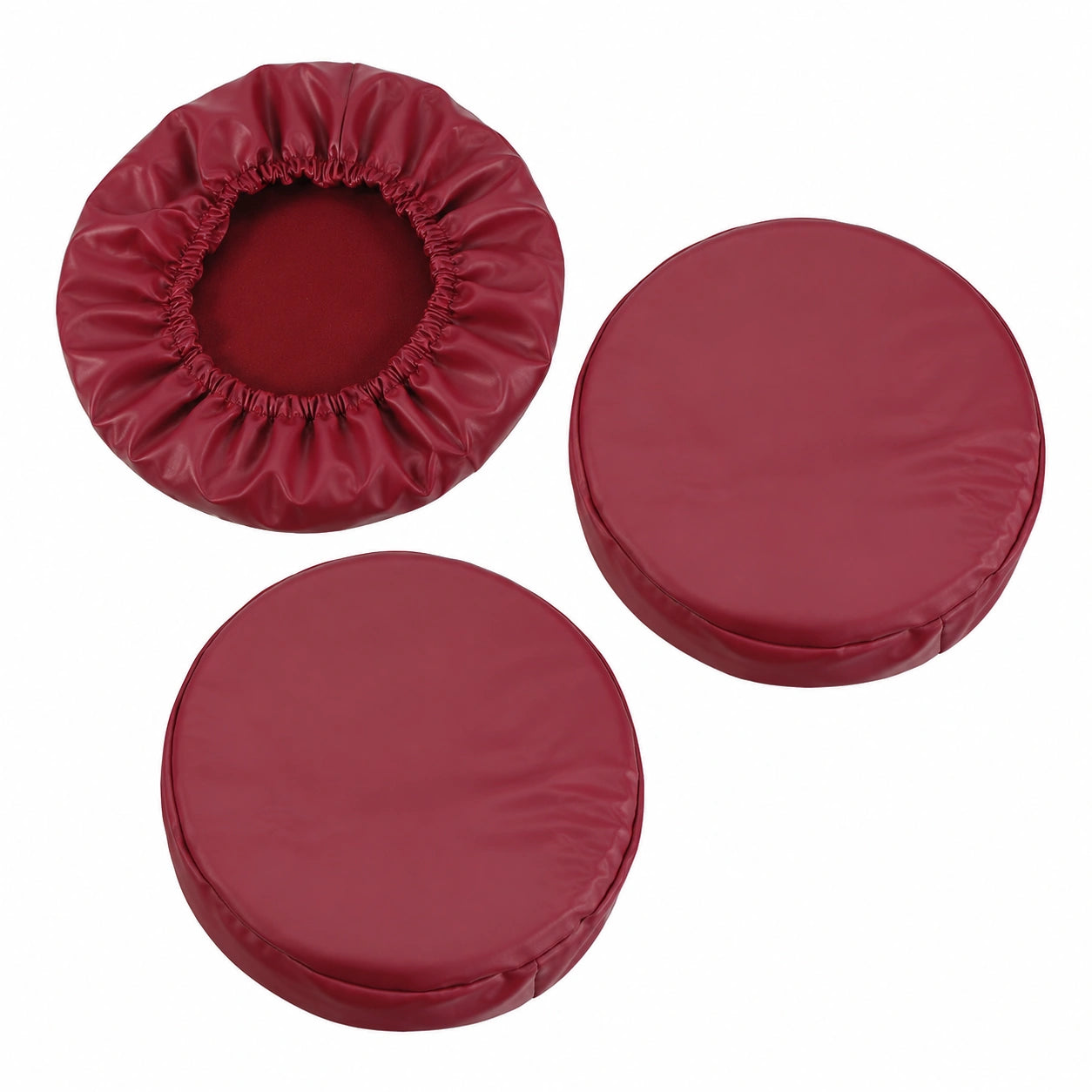 PU Leder Barhockerbezüge Wasserdicht Elastisch 3er Pack, Rund, Weinrot, 12-14 Zoll