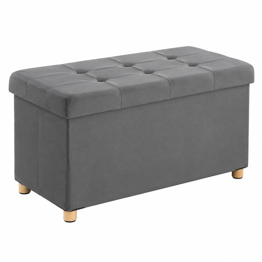Faltbare Casaria® Sitzbank mit Stauraum, Anthrazit, Samt, Holzfüße, 76cm, 300kg Tragkraft