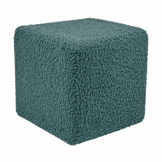 Quadratischer Polsterhocker 40x40 cm aus Petrolblauem Bouclé-Stoff