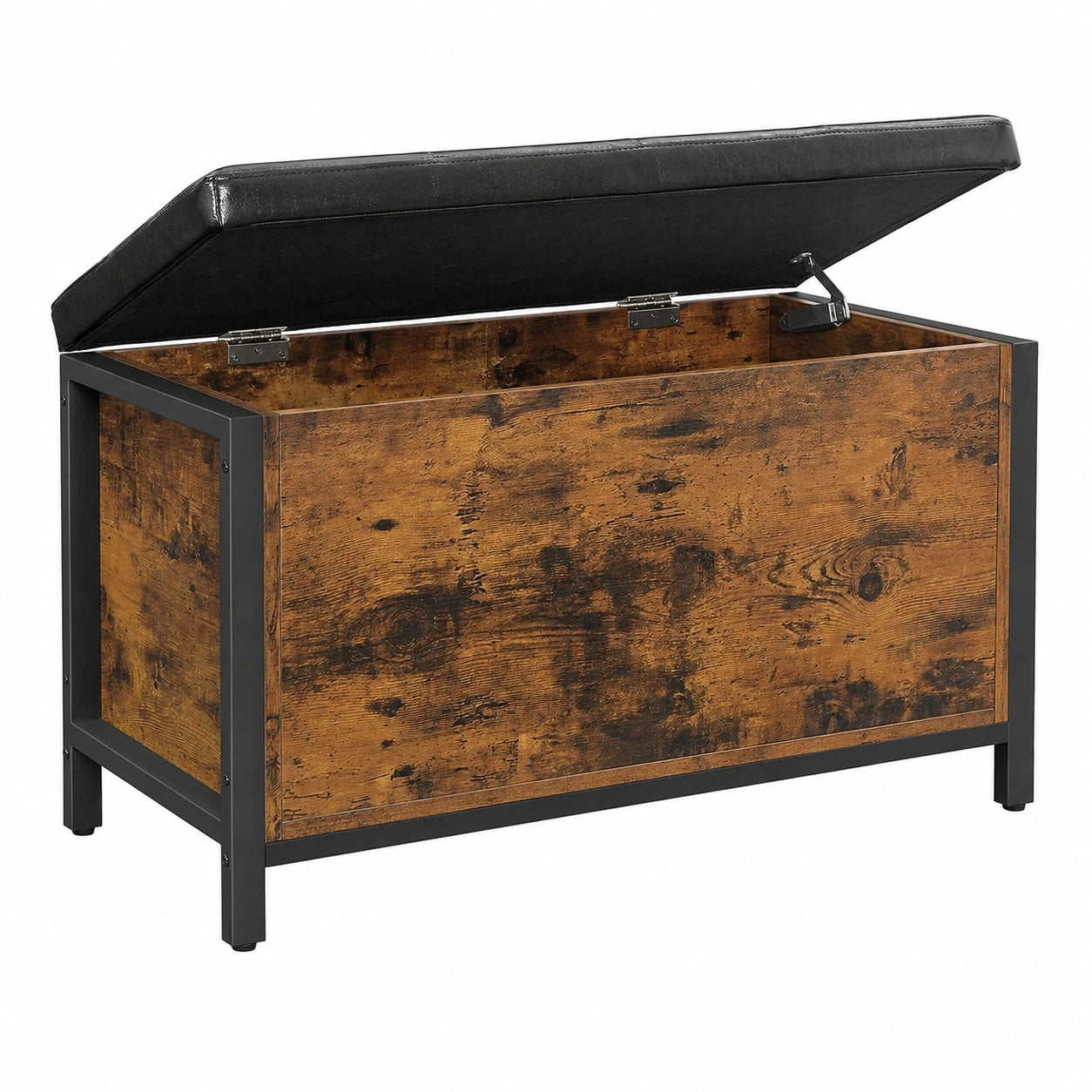 VASAGLE Polsterhocker mit Stauraum, Kunstleder Sitzbank, Aufbewahrungstruhe im Industrie-Design, vintagebraun-schwarz