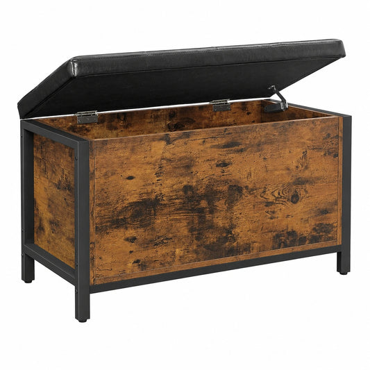 VASAGLE Polsterhocker mit Stauraum, Kunstleder Sitzbank, Aufbewahrungstruhe im Industrie-Design, vintagebraun-schwarz