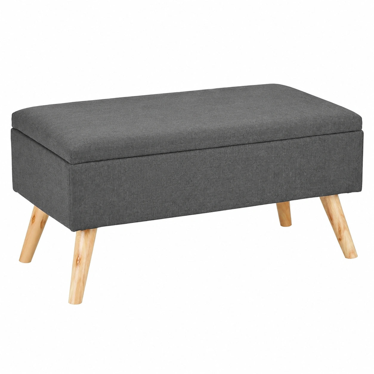 Gepolsterte Relaxdays Truhenbank mit Stauraum und Holzbeinen, Stoffbezug, Grau, 39,5x79,5x39,5 cm