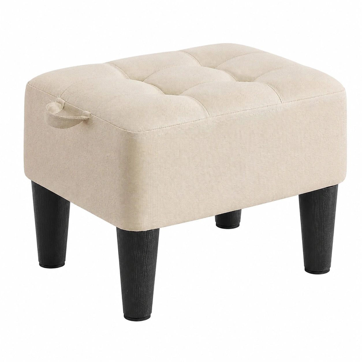 SONGMICS Polsterhocker, Leinen-Optik, kompakt, bis 150 kg, Wohnzimmer & Schlafzimmer, beige-schwarz
