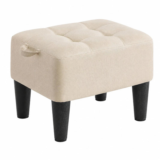 SONGMICS Polsterhocker, Leinen-Optik, kompakt, bis 150 kg, Wohnzimmer & Schlafzimmer, beige-schwarz
