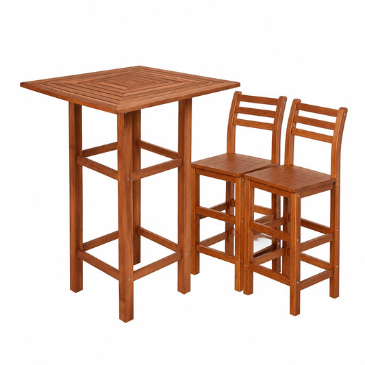 Casaria® Holzbartisch mit Hockerset für drinnen und draußen, Akazie, wetterfest, rustikal, massiv, ideal für Garten und Terrasse