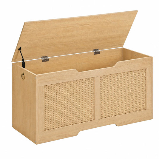 HOOBRO 110 cm Schuhbank mit Rattan, Stauraum und Sicherheitsmechanismus für Flur und Schlafzimmer