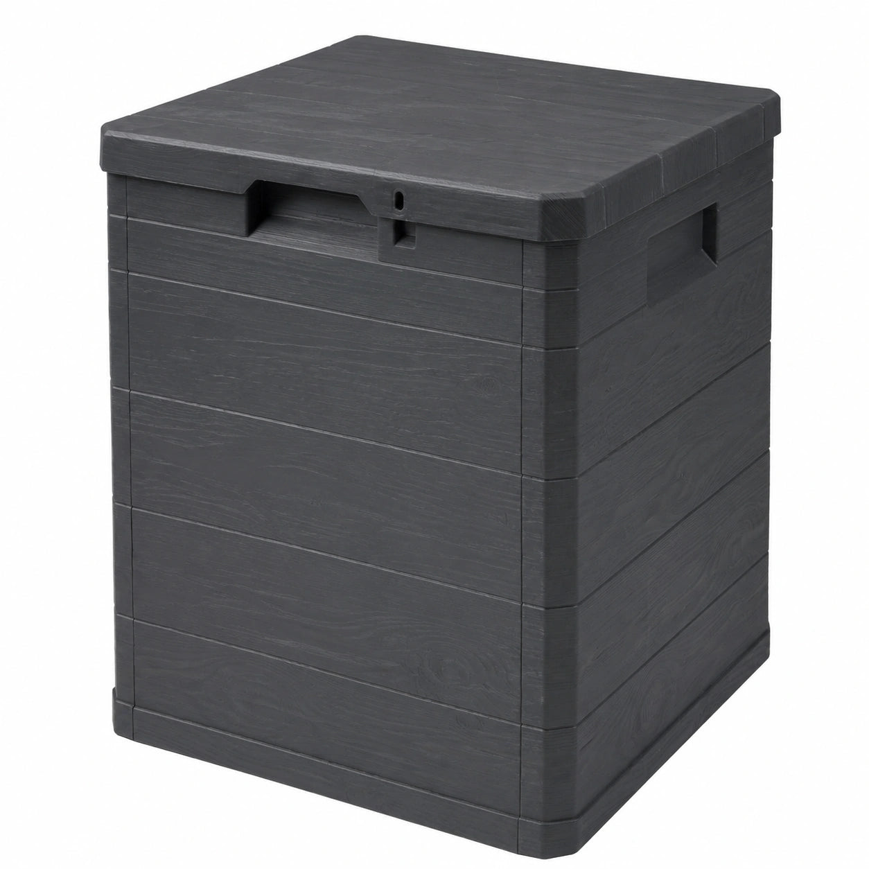 Ondis24 Madera Mini Aufbewahrungsbox 90L, abschließbar, Holzoptik, Truhe für Kissen, Anthrazit