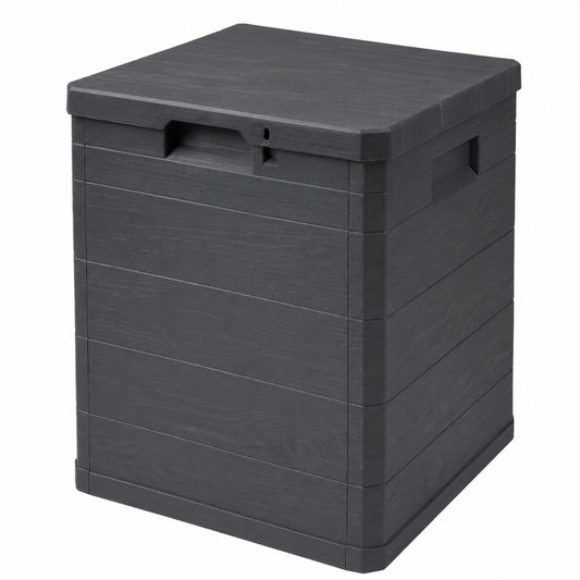 Ondis24 Madera Mini Aufbewahrungsbox 90L, abschließbar, Holzoptik, Truhe für Kissen, Anthrazit