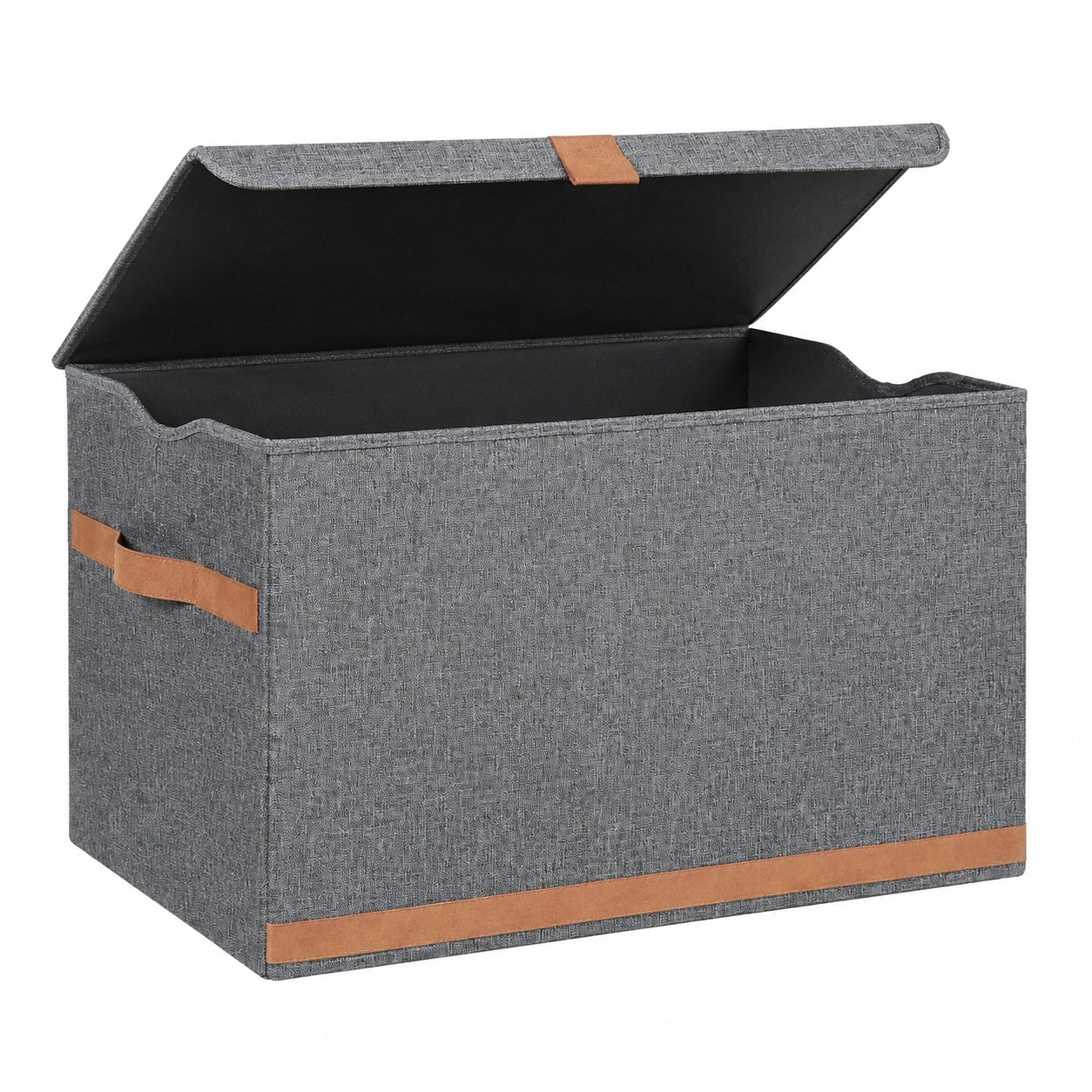 Hochwertige Leinen-Aufbewahrungsbox mit Holzverstärkung, Grau, 62x37,5x39 cm