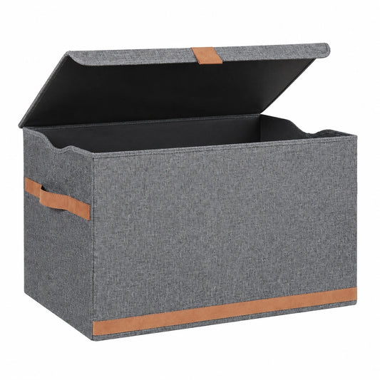 Hochwertige Leinen-Aufbewahrungsbox mit Holzverstärkung, Grau, 62x37,5x39 cm